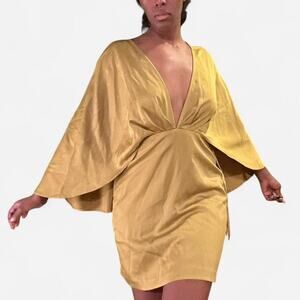 Chartreuse yellow green satin caped